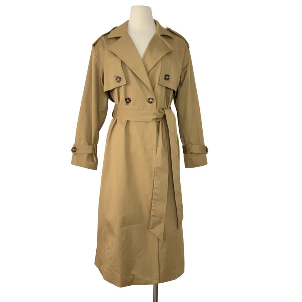 Favorite Daughter Double Breasted Mini Trench Coat Tan XS Oversized